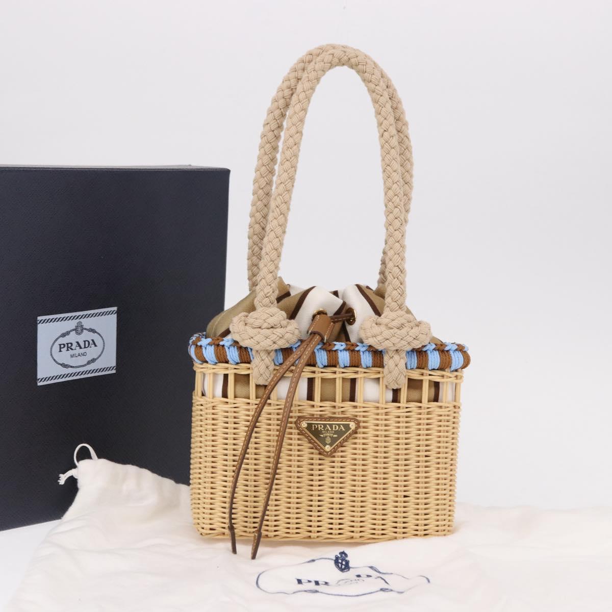 PRADA Wicker Hand Bag Rattan 2way Beige Gold Auth 191258SAM