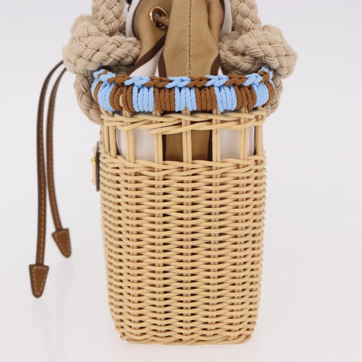 PRADA Wicker Hand Bag Rattan 2way Beige Gold Auth 191258SAM
