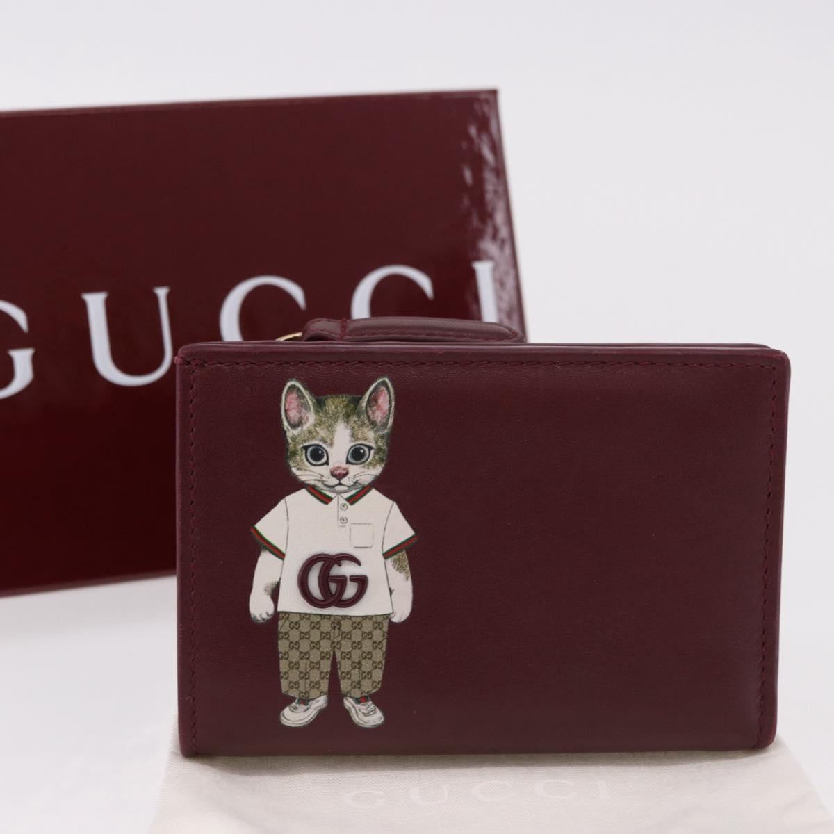 GUCCI Wallet Leather Higuchi Yuko Collaboration Bordeaux 847923 Auth 191265SM