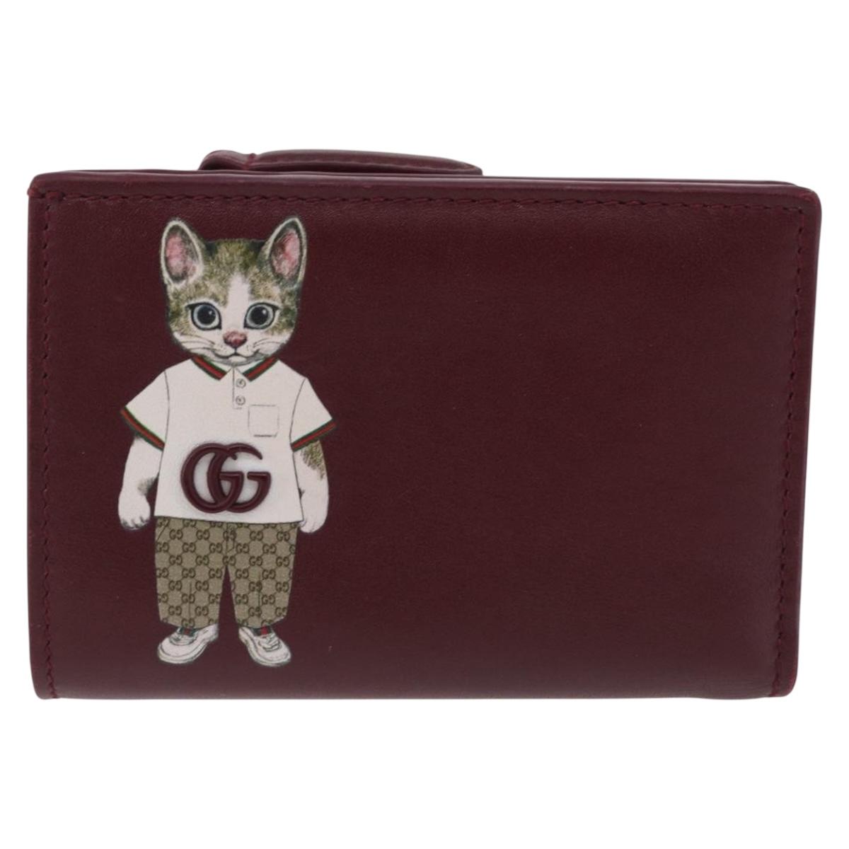 GUCCI Wallet Leather Higuchi Yuko Collaboration Bordeaux 847923 Auth 191265SM