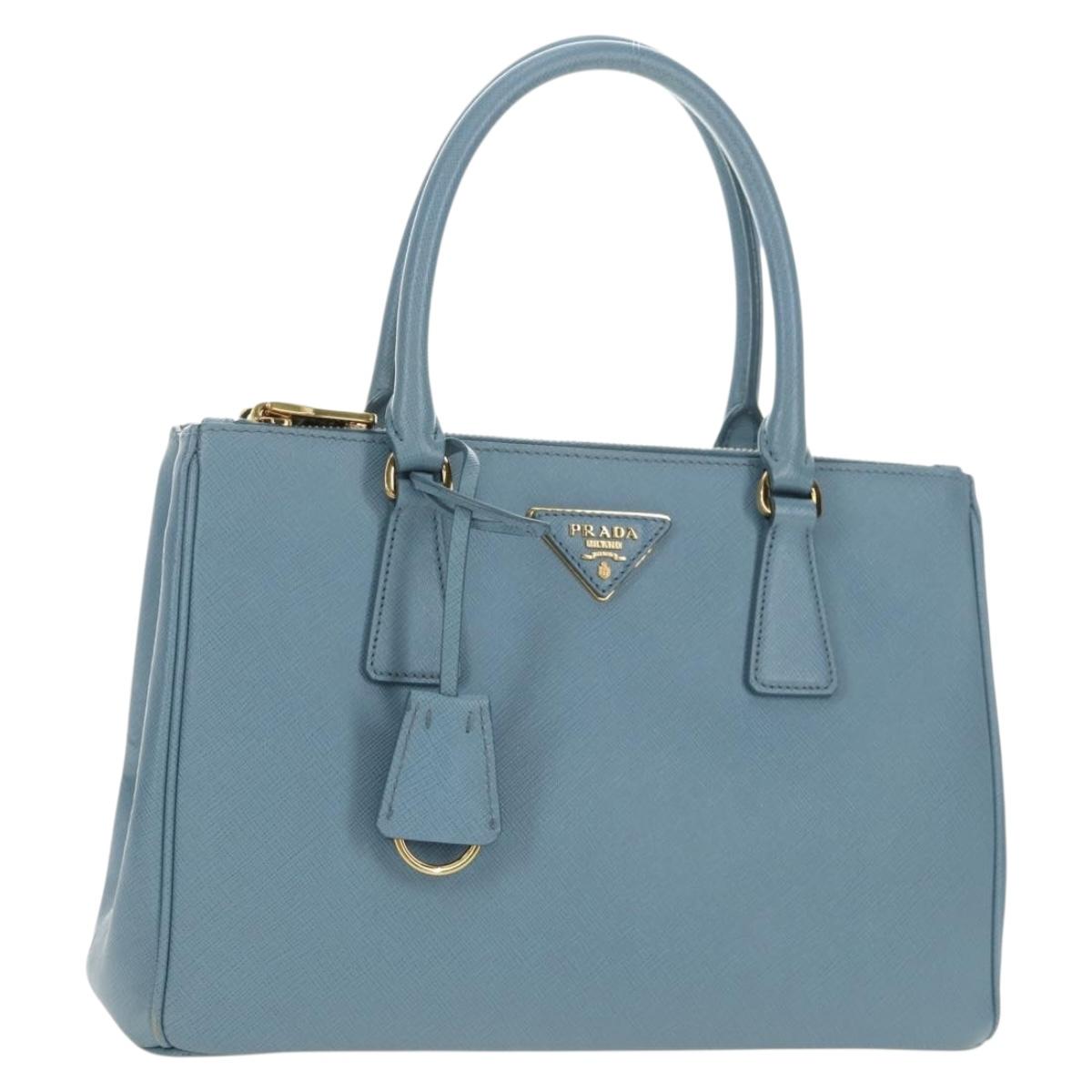 PRADA Galleria Hand Bag Safiano 2way Light Blue Gold Auth 191273V