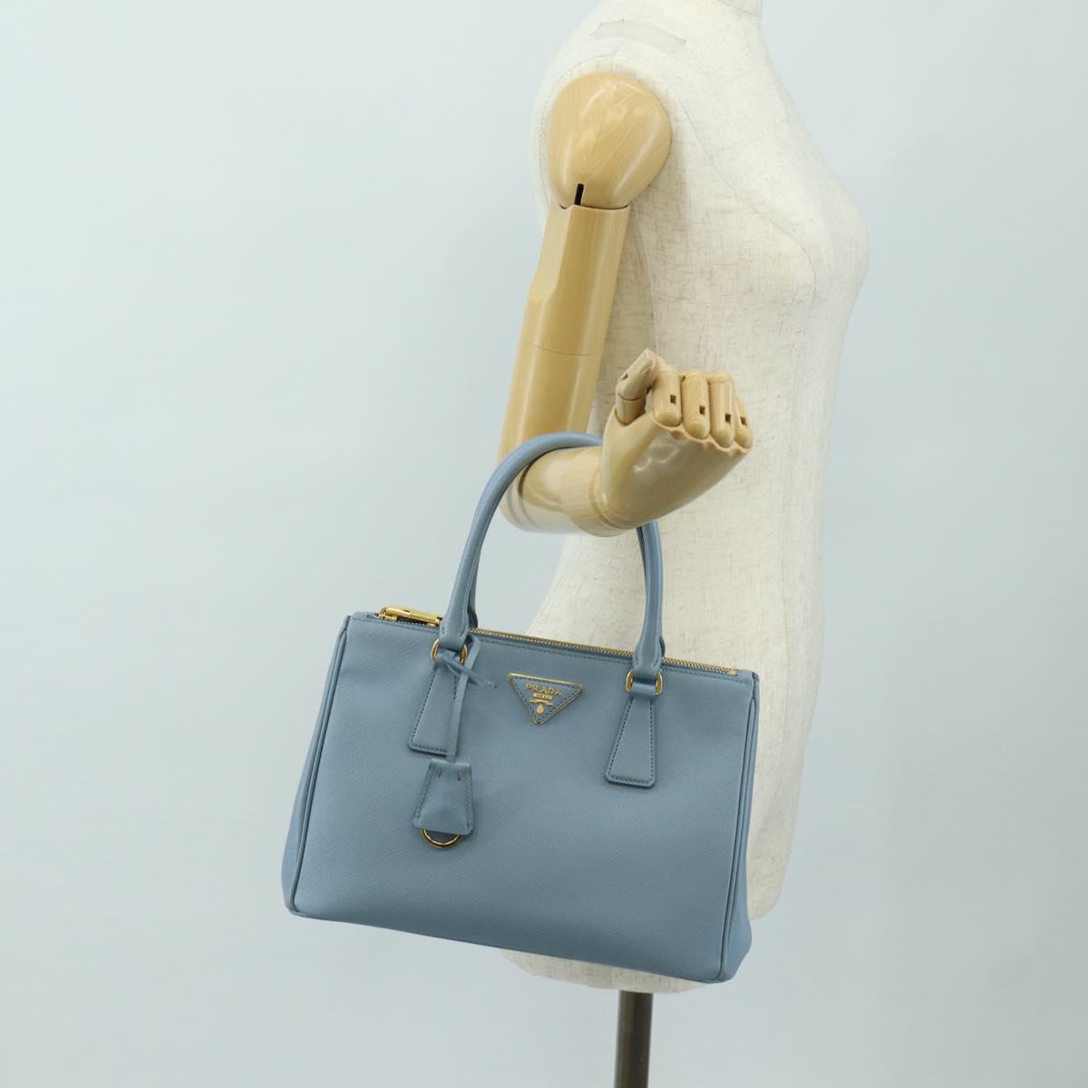 PRADA Galleria Hand Bag Safiano 2way Light Blue Gold Auth 191273V