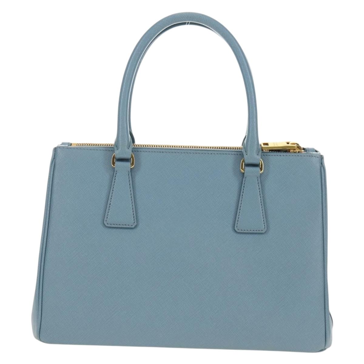 PRADA Galleria Hand Bag Safiano 2way Light Blue Gold Auth 191273V