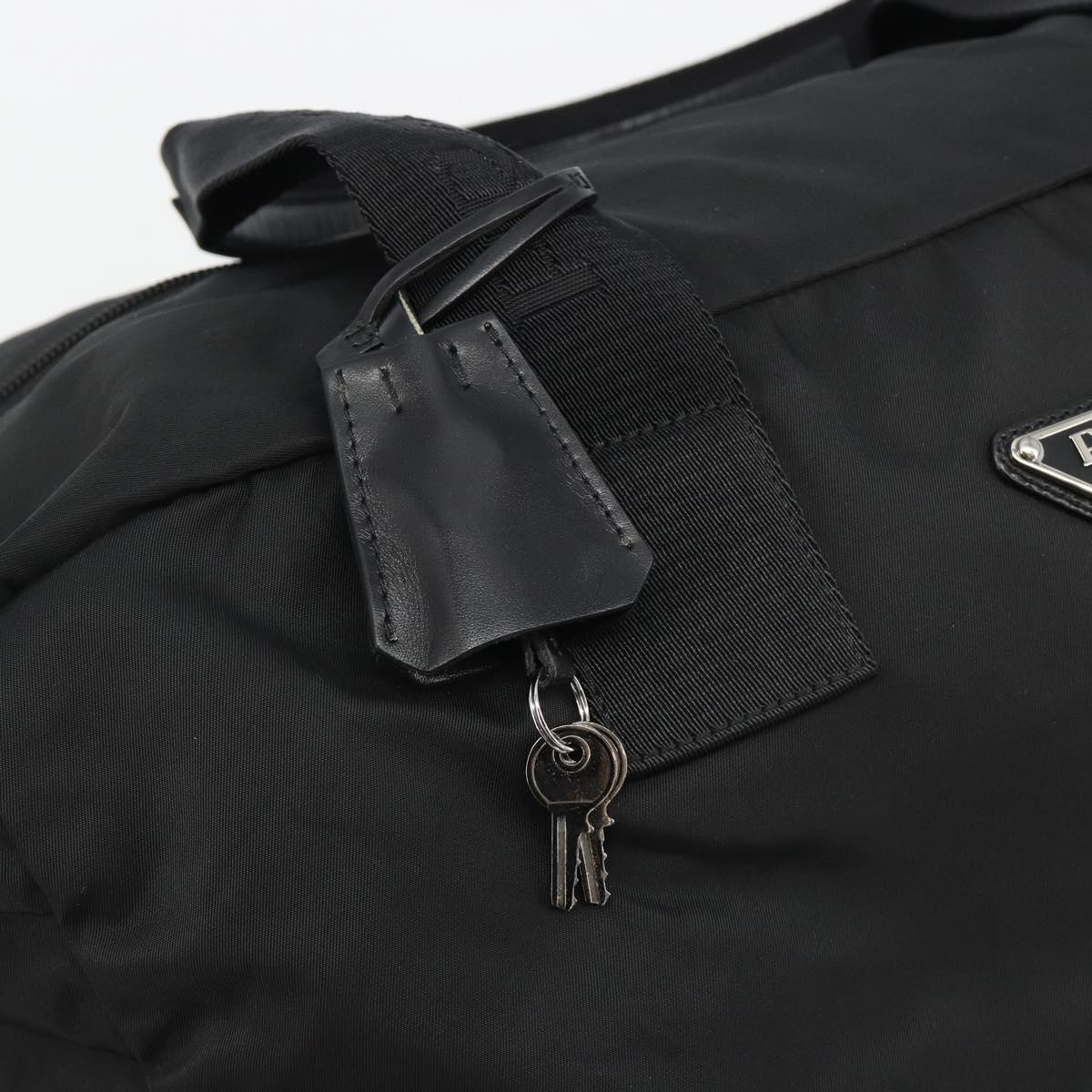 PRADA Boston Bag Nylon Black Silver Auth 191276A