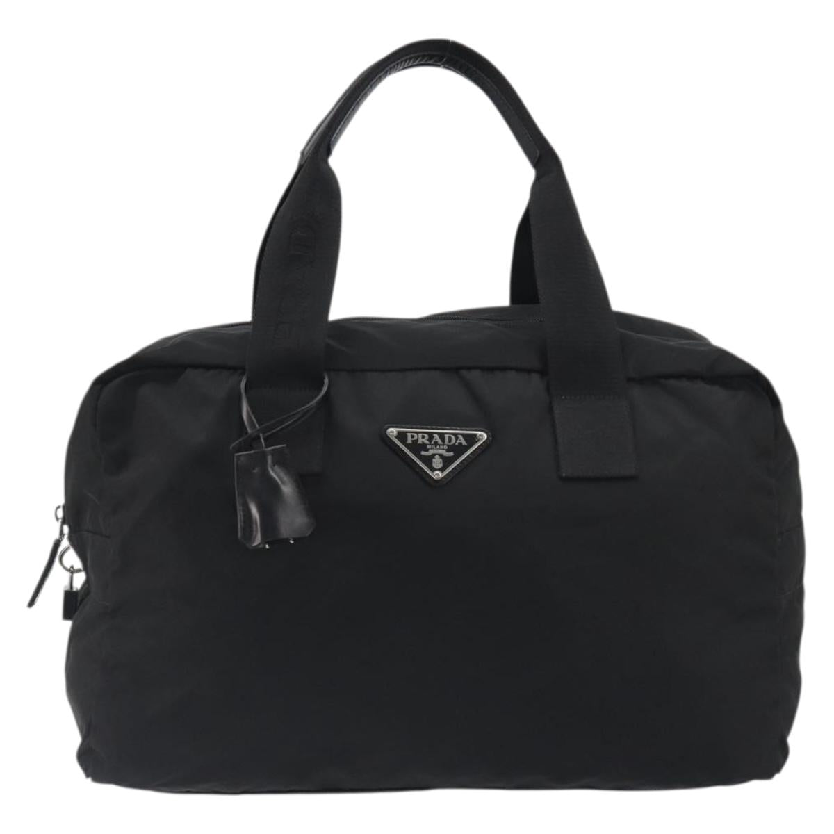 PRADA Boston Bag Nylon Black Silver Auth 191276A