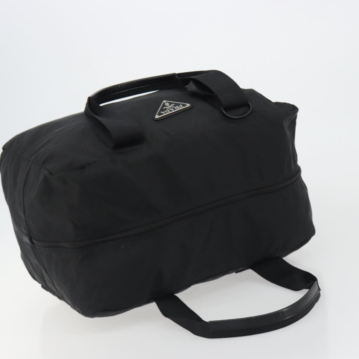PRADA Boston Bag Nylon Black Silver Auth 191276A
