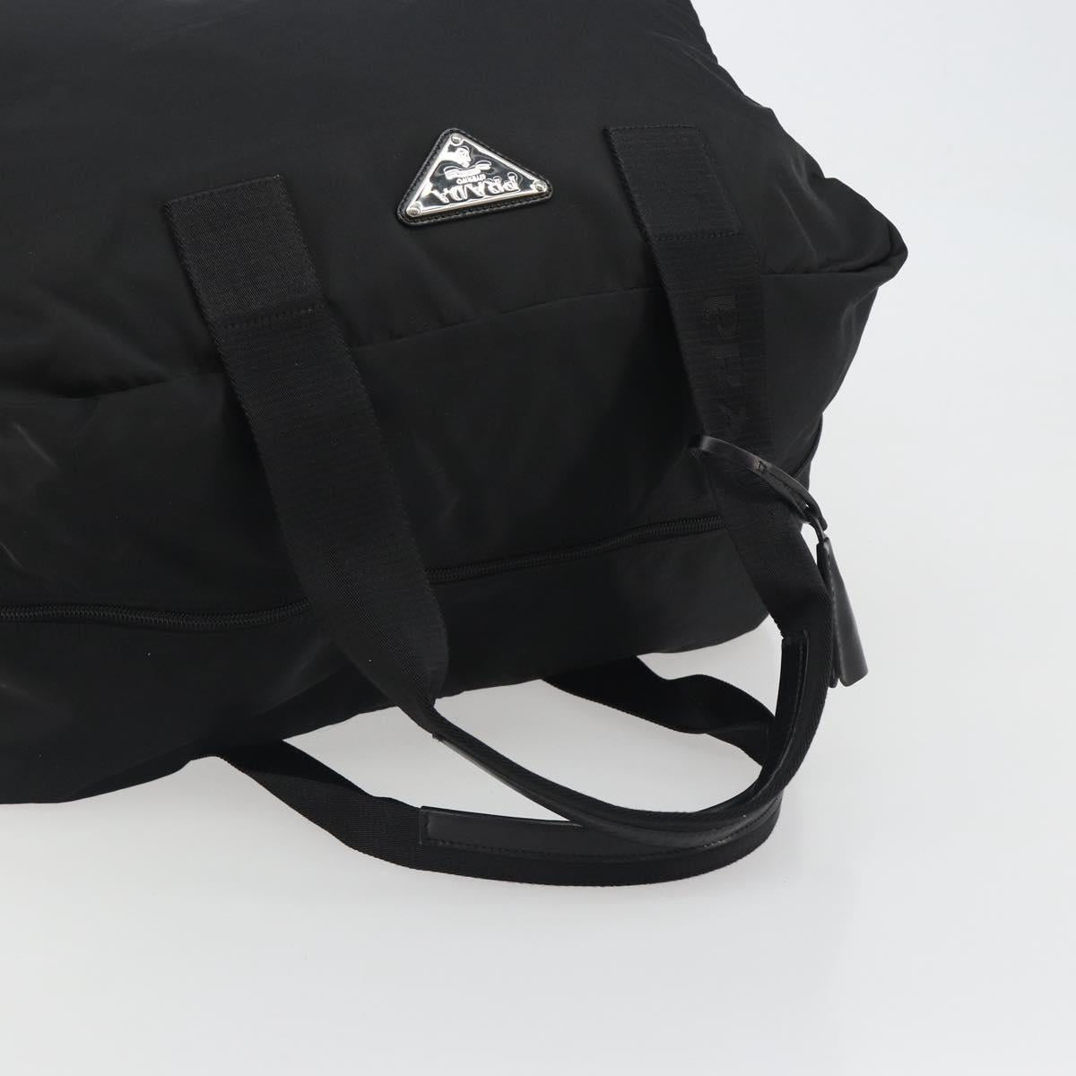 PRADA Boston Bag Nylon Black Silver Auth 191276A