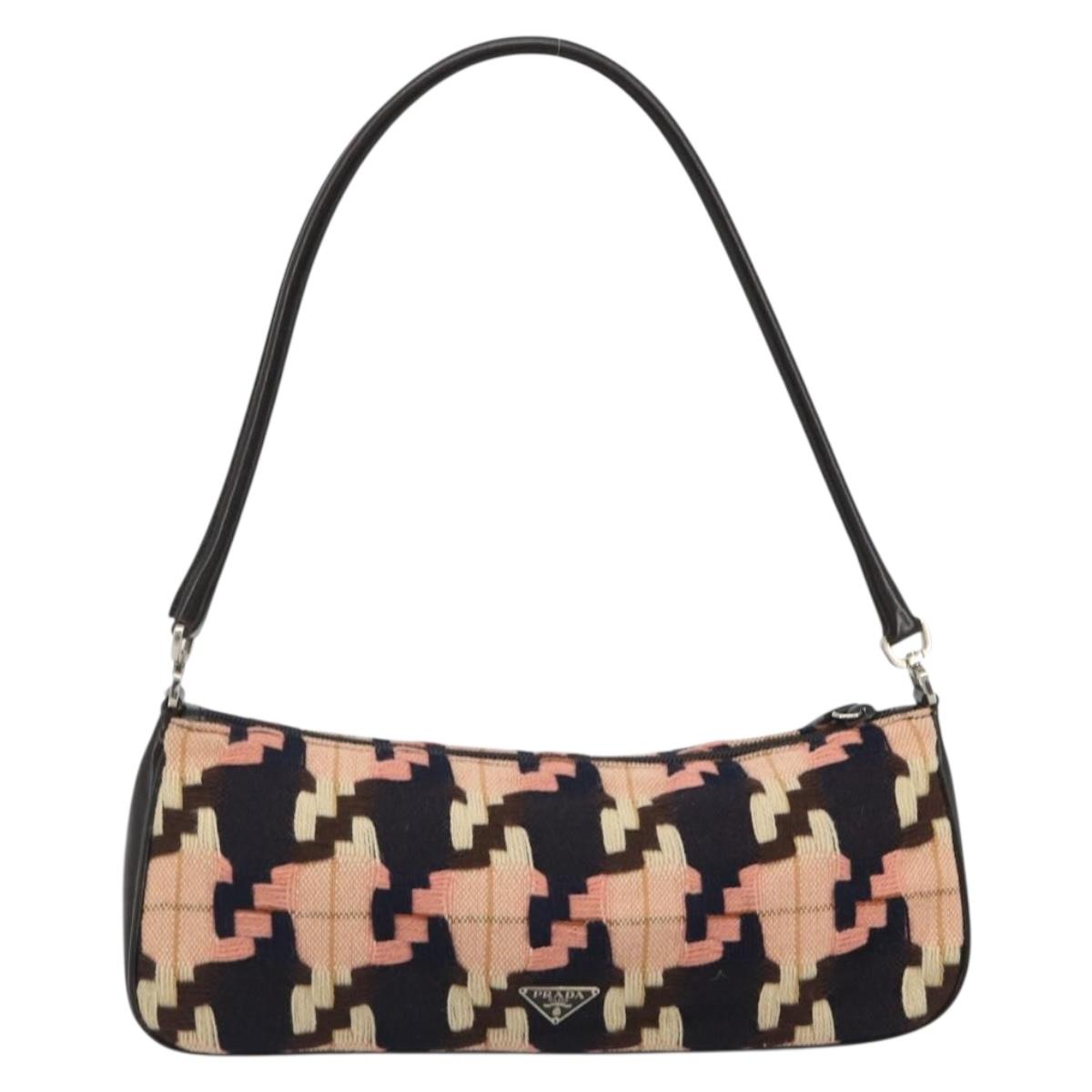 PRADA Shoulder Bag Knitted Fabrics Pink Silver Auth 191277V