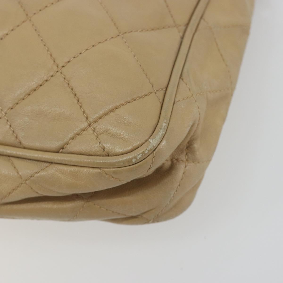 CHANEL Matelasse Chain Shoulder Bag Lamb Skin Beige Gold CC Auth 191285
