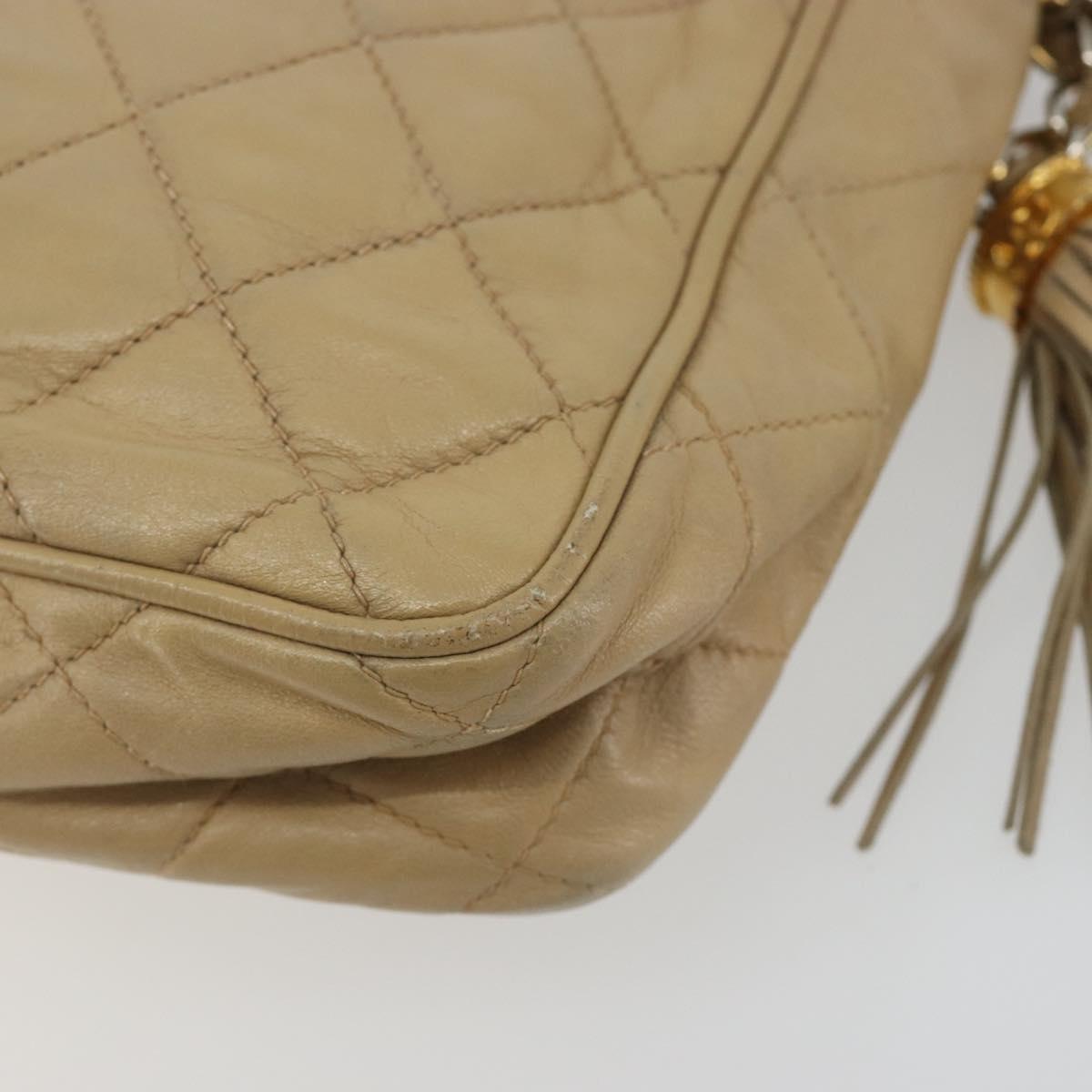 CHANEL Matelasse Chain Shoulder Bag Lamb Skin Beige Gold CC Auth 191285