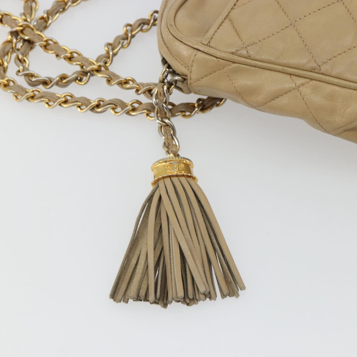 CHANEL Matelasse Chain Shoulder Bag Lamb Skin Beige Gold CC Auth 191285