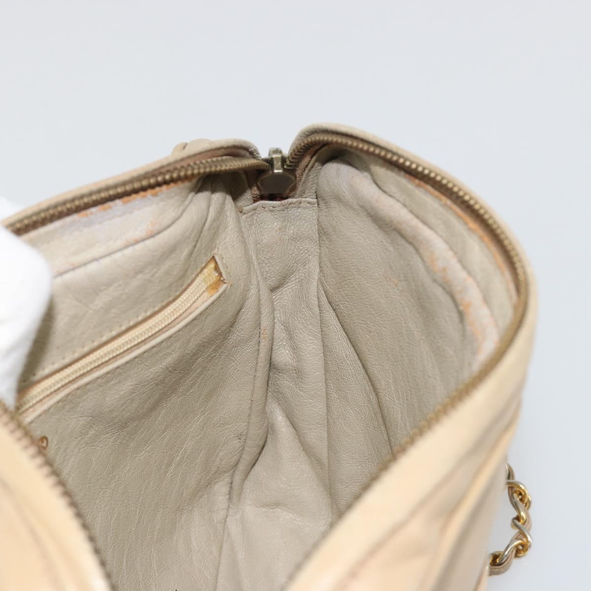 CHANEL Matelasse Chain Shoulder Bag Lamb Skin Beige Gold CC Auth 191285