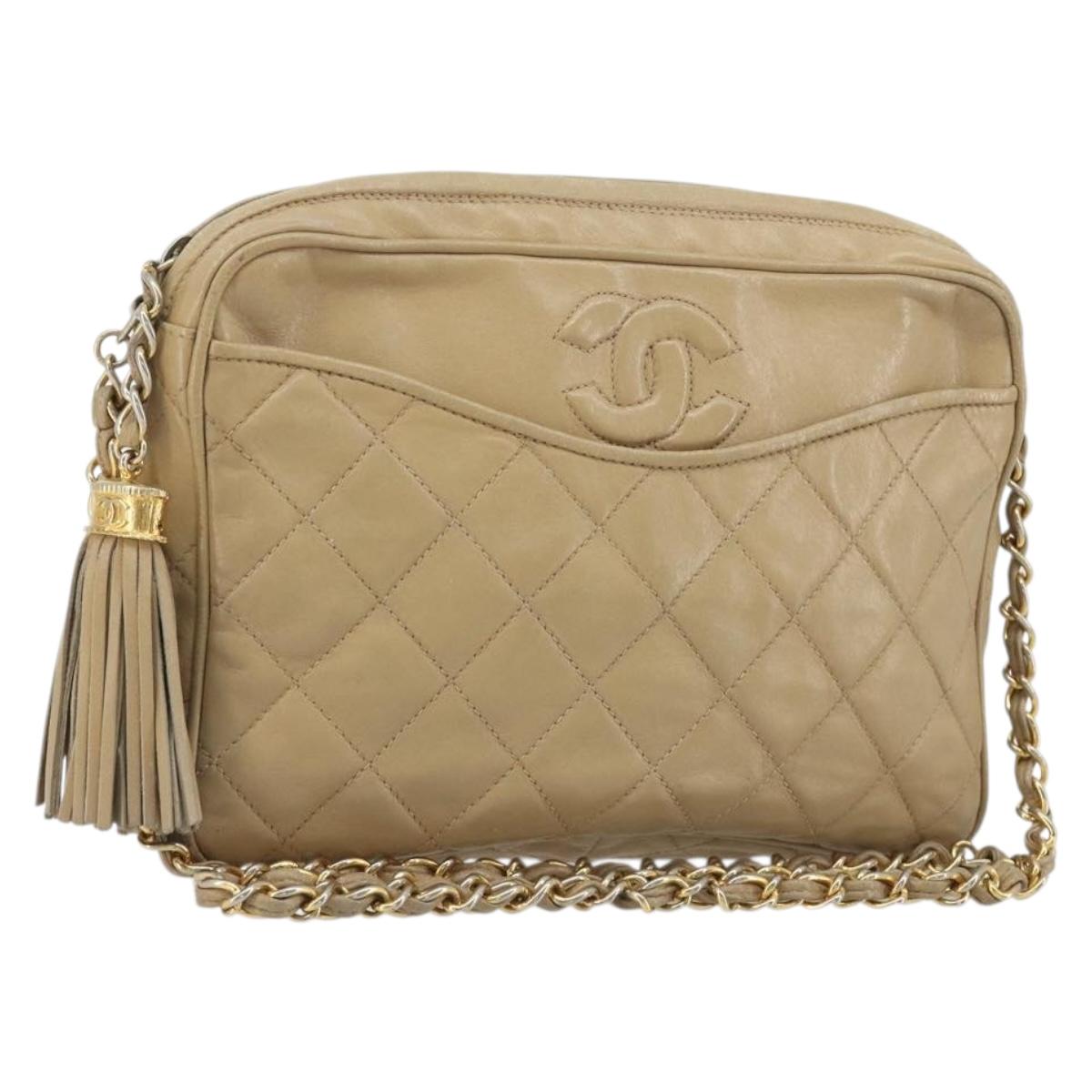 CHANEL Matelasse Chain Shoulder Bag Lamb Skin Beige Gold CC Auth 191285