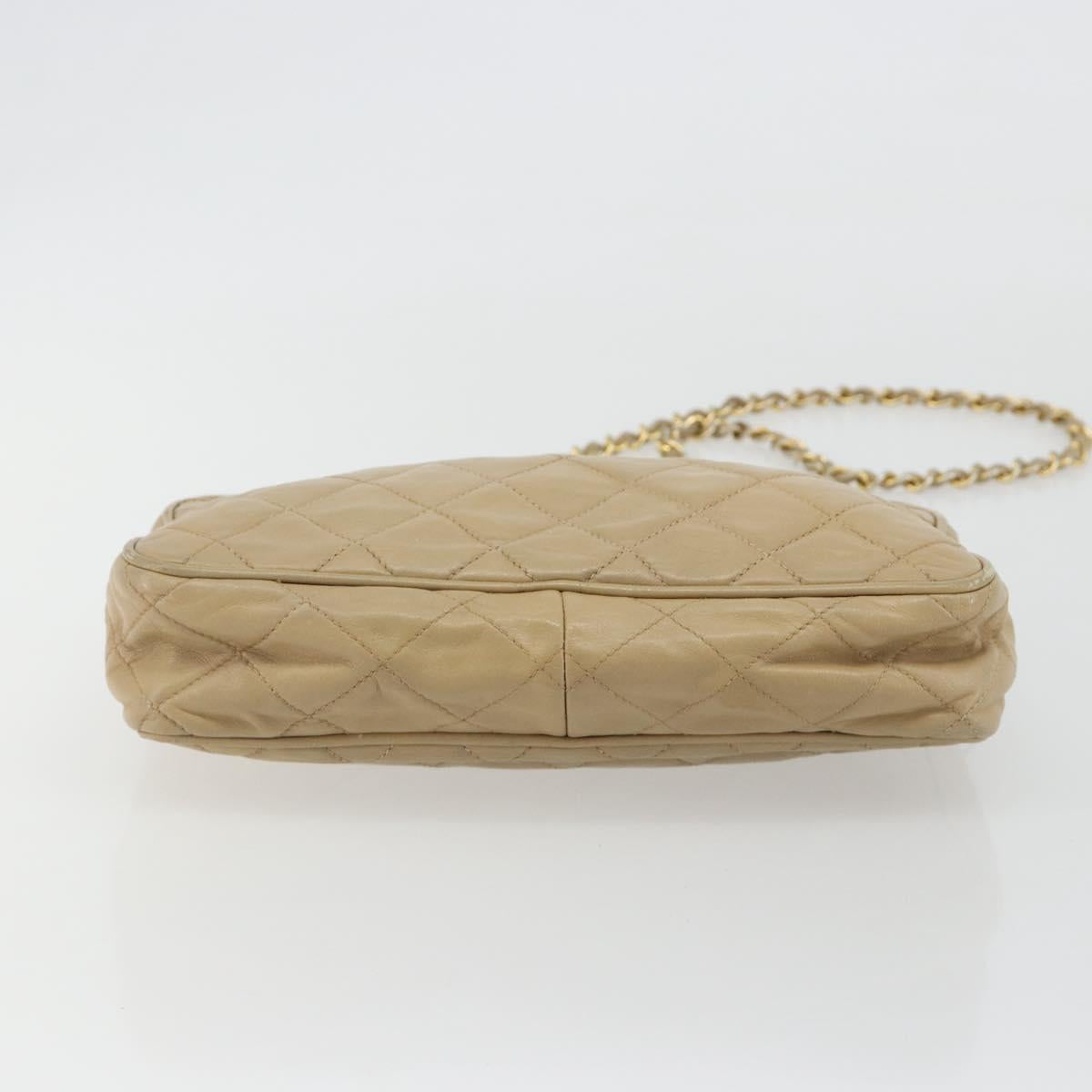 CHANEL Matelasse Chain Shoulder Bag Lamb Skin Beige Gold CC Auth 191285
