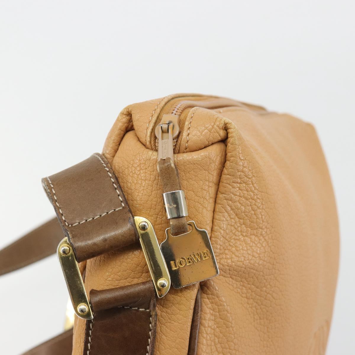 LOEWE Anagram Shoulder Bag Leather Beige Gold Auth 191290
