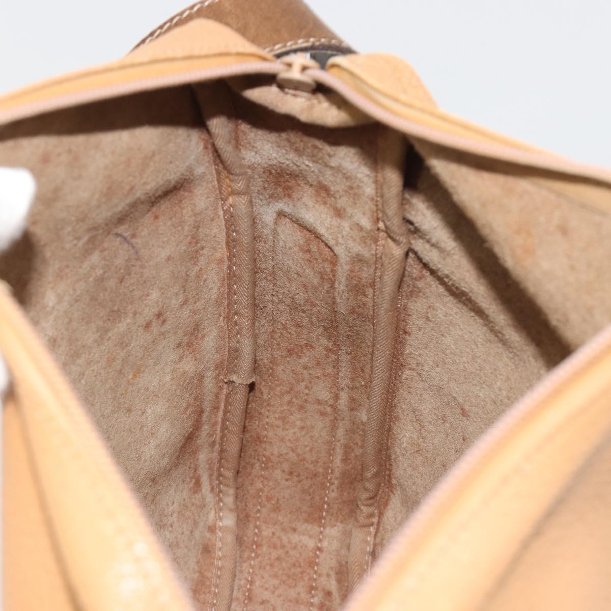 LOEWE Anagram Shoulder Bag Leather Beige Gold Auth 191290