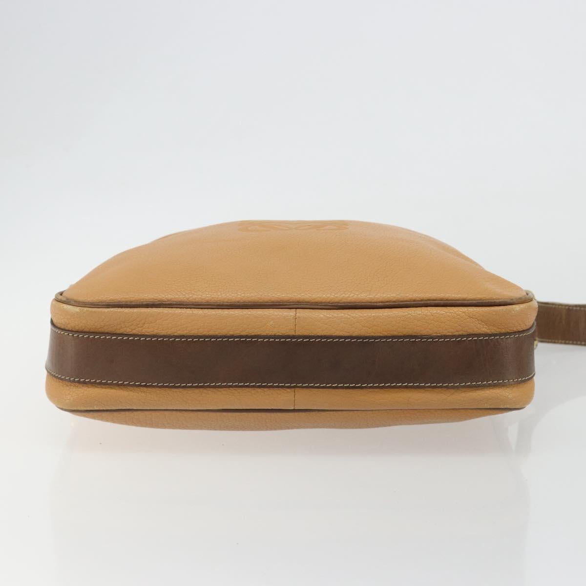 LOEWE Anagram Shoulder Bag Leather Beige Gold Auth 191290
