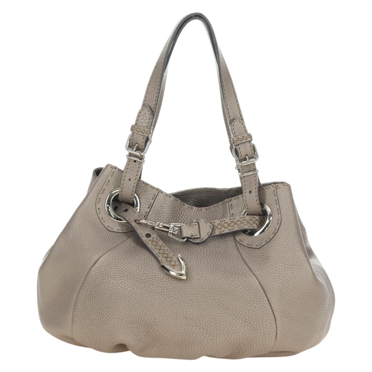 FENDI Celeria Tote Bag Leather Gray Gold Auth 191294V