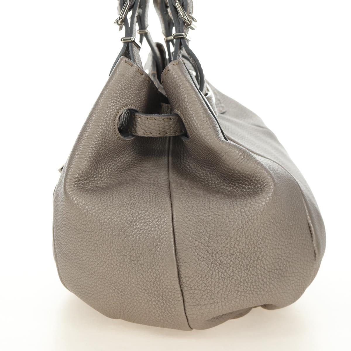 FENDI Celeria Tote Bag Leather Gray Gold Auth 191294V