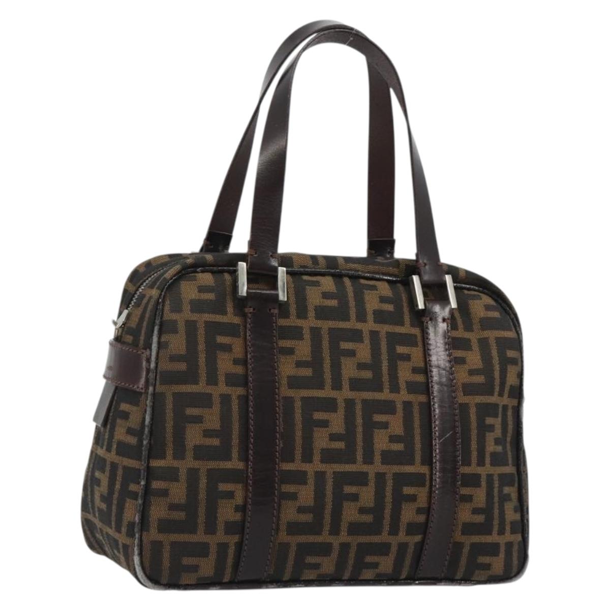 FENDI Zucca Canvas Hand Bag Black Brown Auth 191295