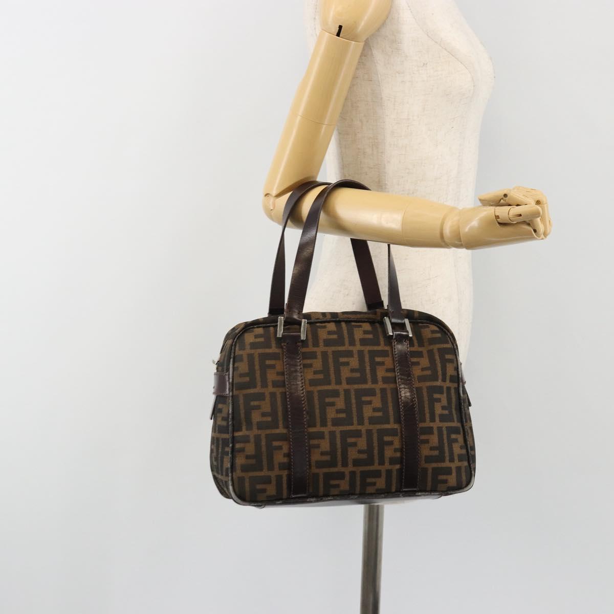 FENDI Zucca Canvas Hand Bag Black Brown Auth 191295
