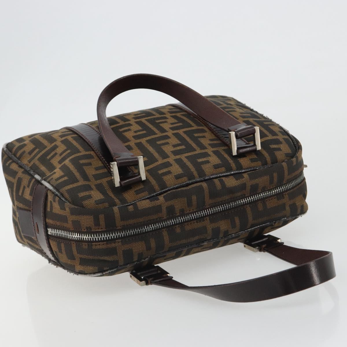 FENDI Zucca Canvas Hand Bag Black Brown Auth 191295