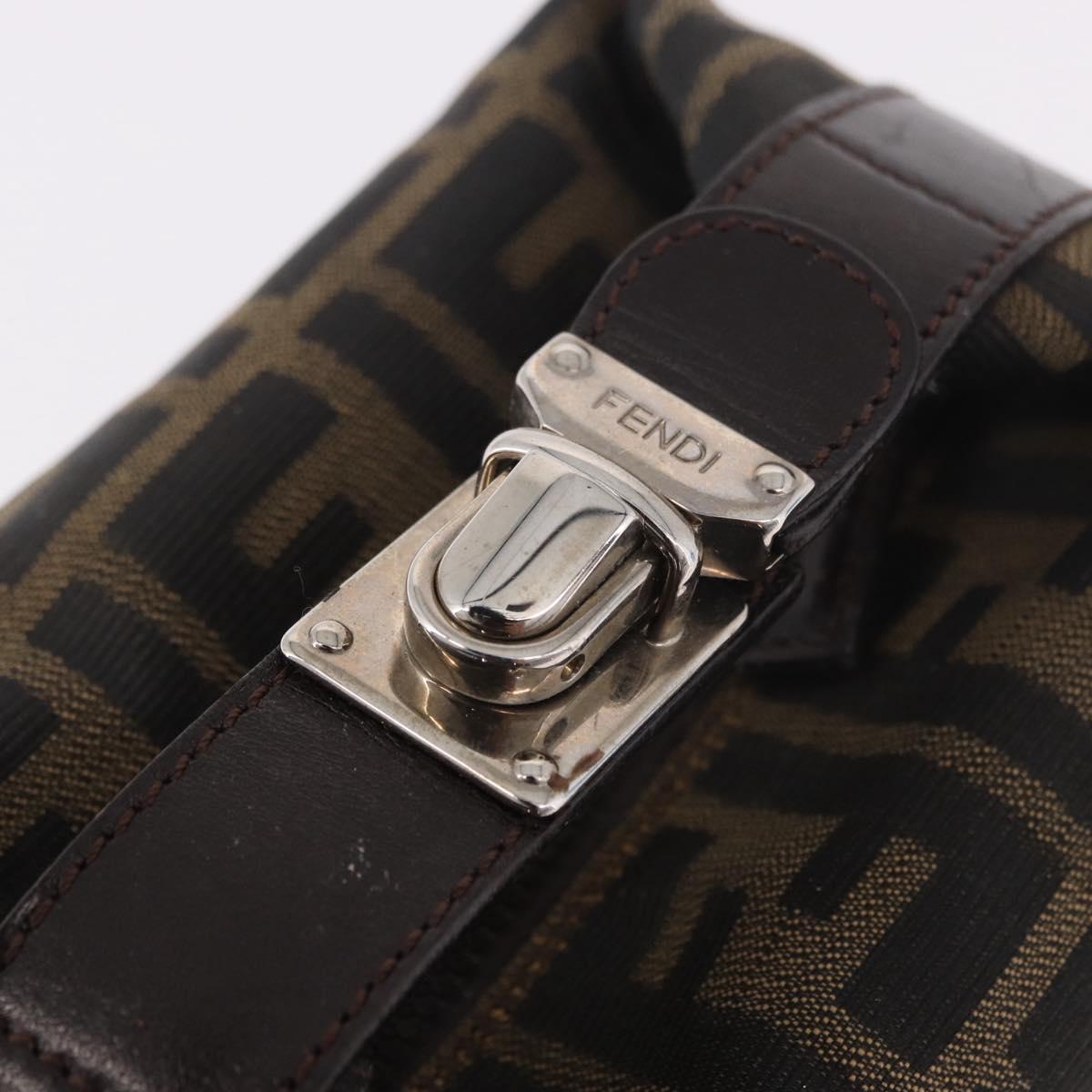 FENDI Zucca Canvas Vanity Pouch Black Brown Auth 191296