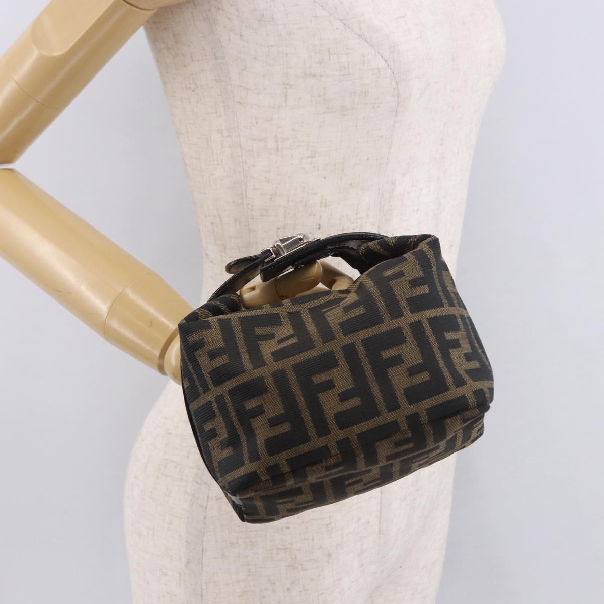 FENDI Zucca Canvas Vanity Pouch Black Brown Auth 191296