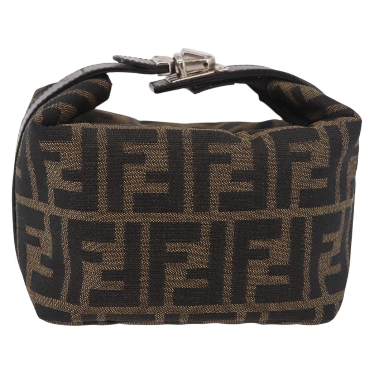 FENDI Zucca Canvas Vanity Pouch Black Brown Auth 191296