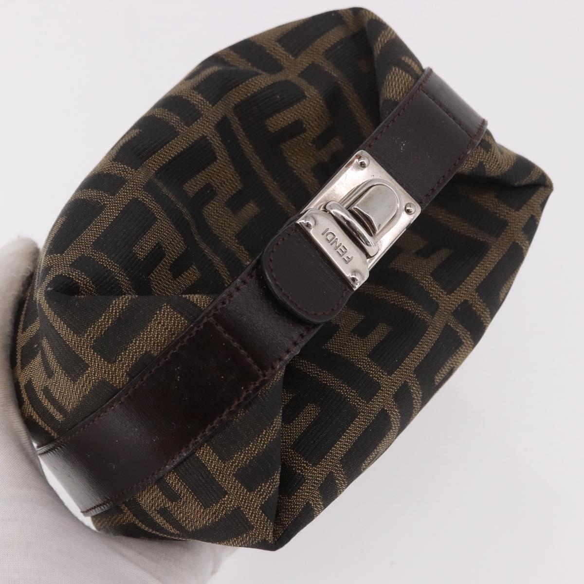 FENDI Zucca Canvas Vanity Pouch Black Brown Auth 191296