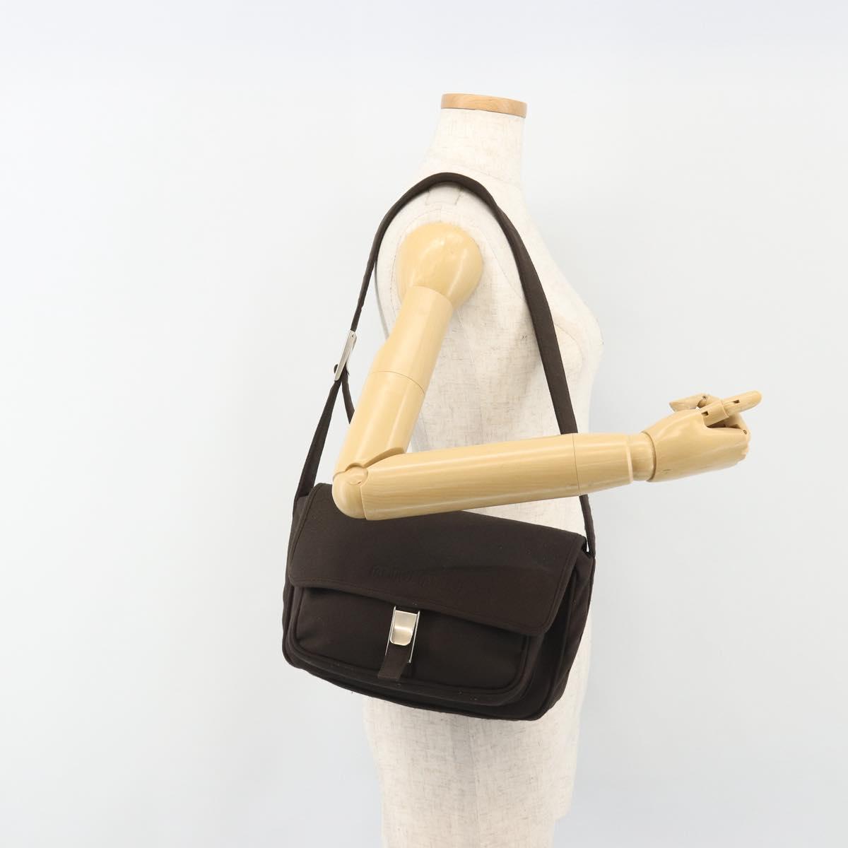 Miu Miu Shoulder Bag Cotton Jersey Brown Silver Auth 191297A