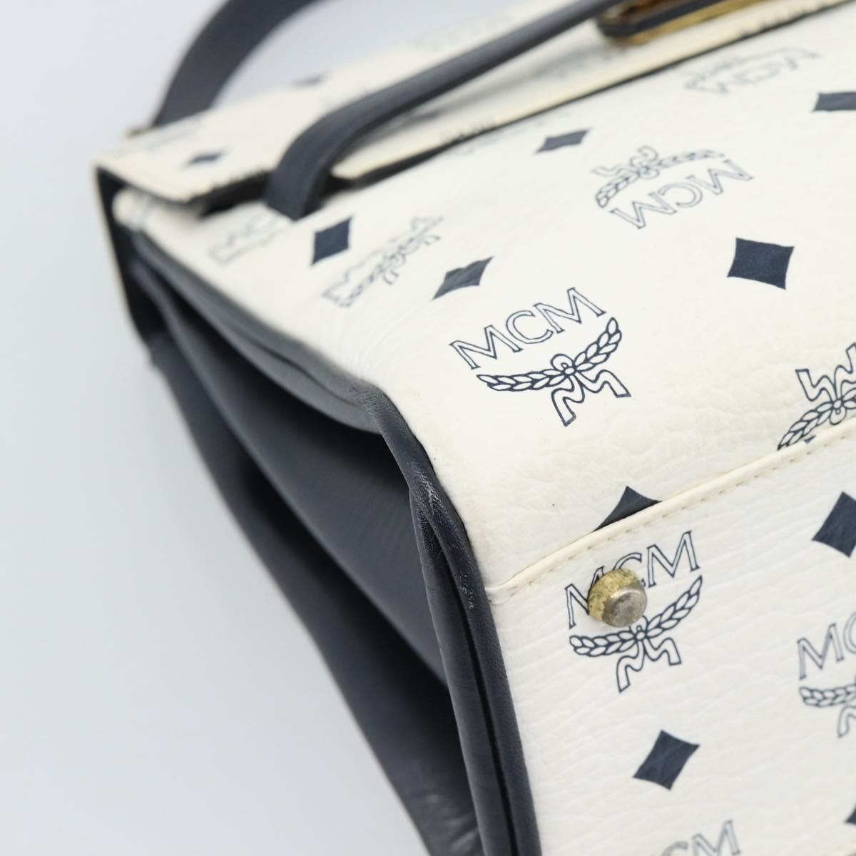 MCM Vicetos Logogram Hand Bag PVC Leather White Gold Auth 191298