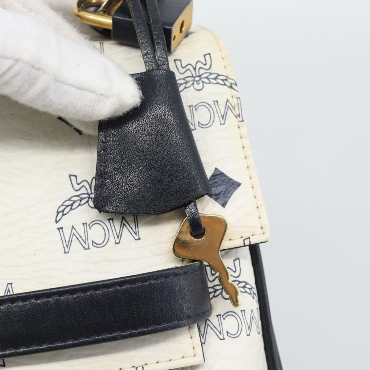 MCM Vicetos Logogram Hand Bag PVC Leather White Gold Auth 191298