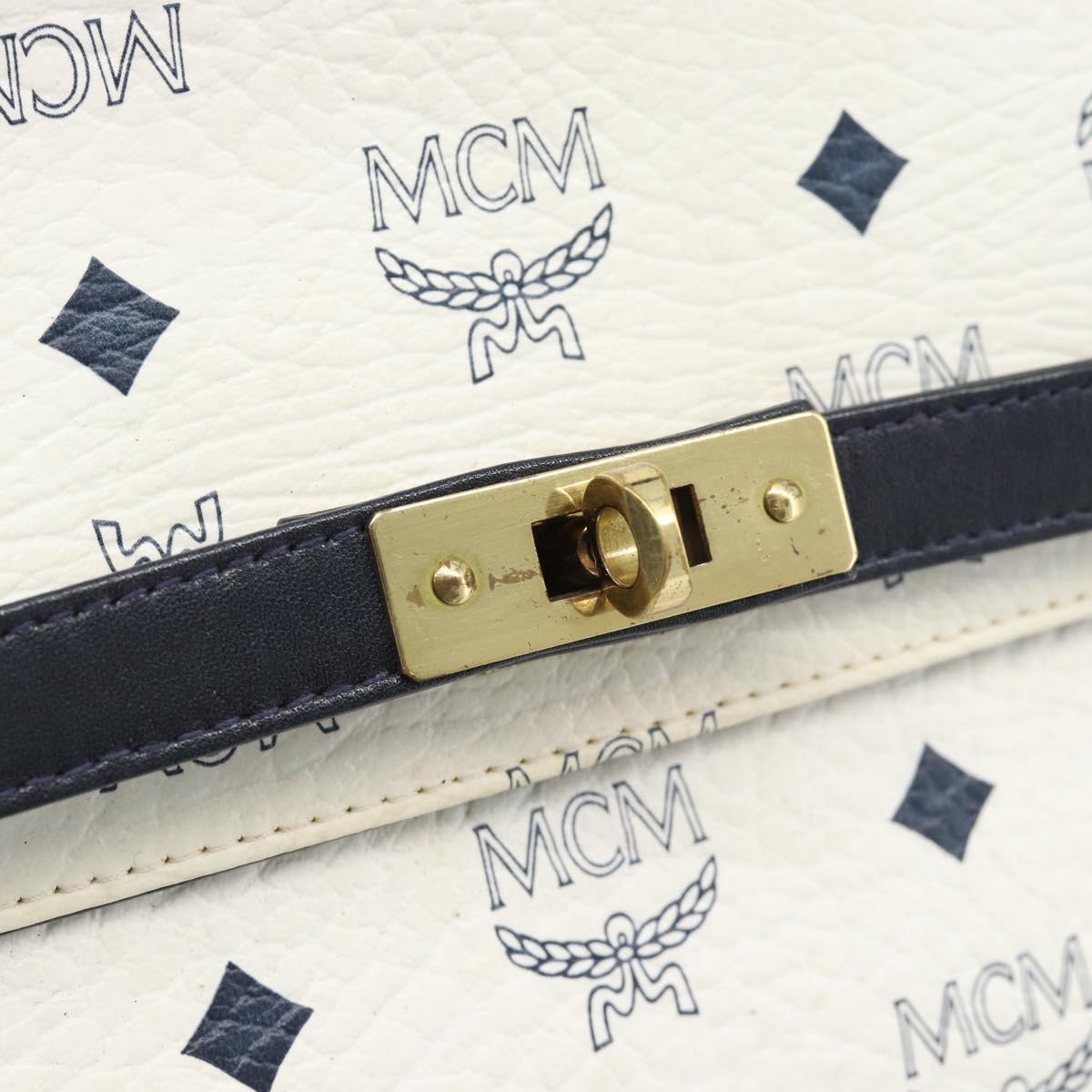 MCM Vicetos Logogram Hand Bag PVC Leather White Gold Auth 191298