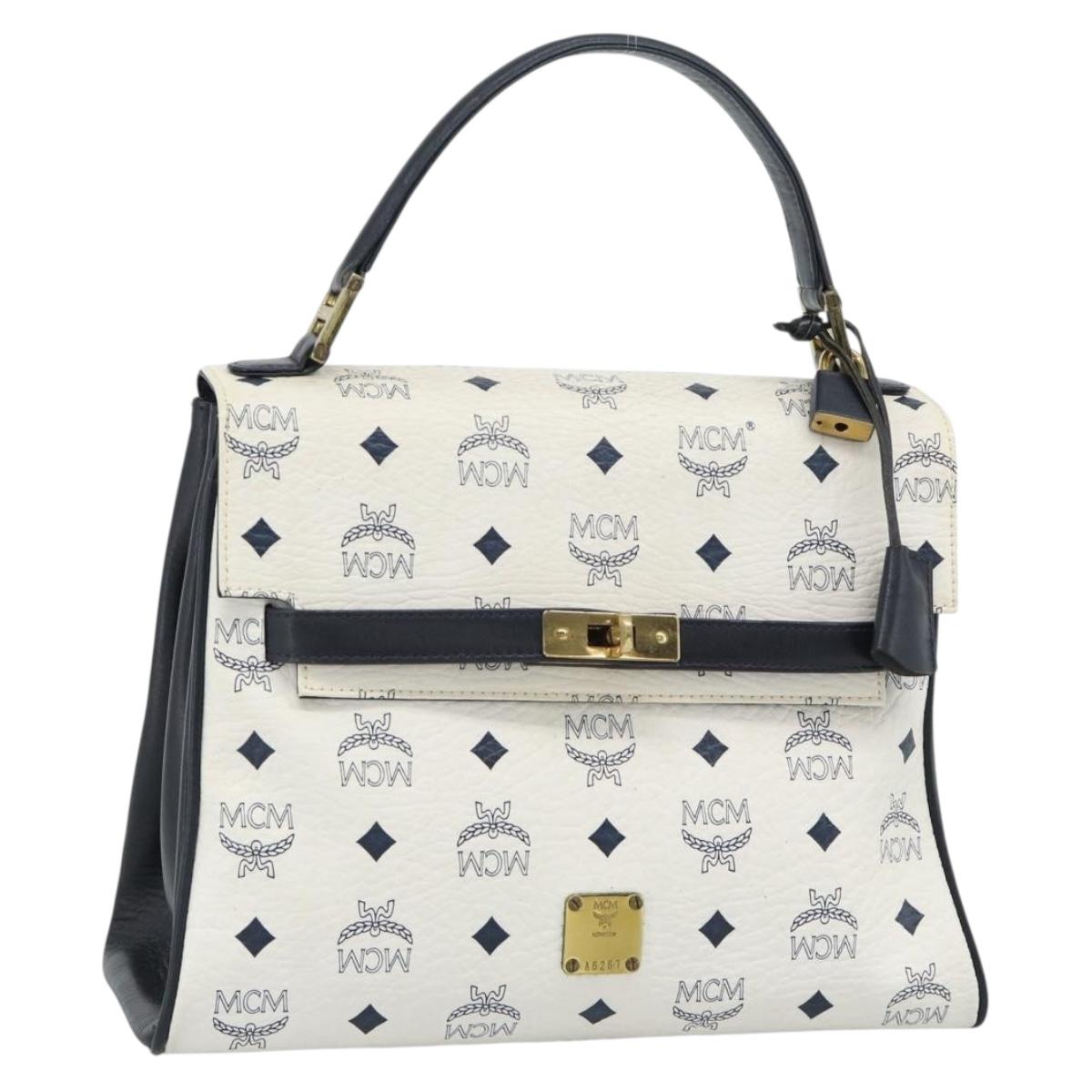 MCM Vicetos Logogram Hand Bag PVC Leather White Gold Auth 191298