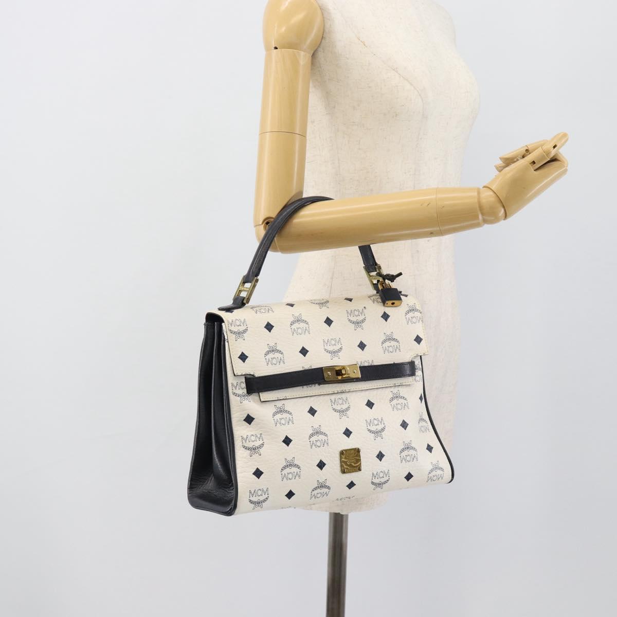 MCM Vicetos Logogram Hand Bag PVC Leather White Gold Auth 191298