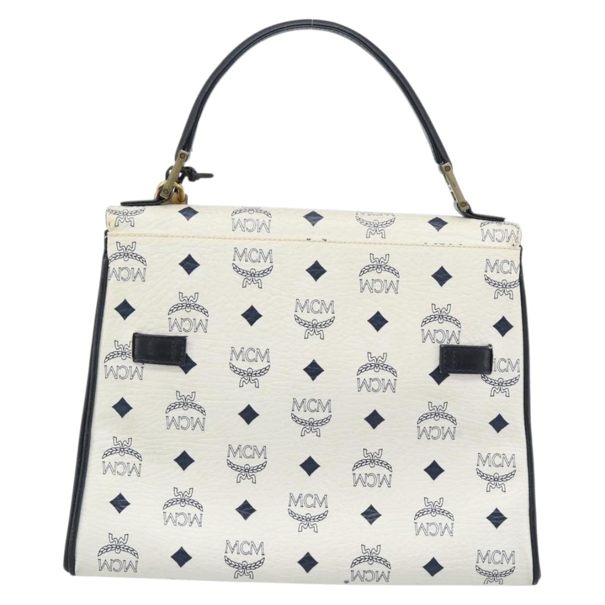 MCM Vicetos Logogram Hand Bag PVC Leather White Gold Auth 191298