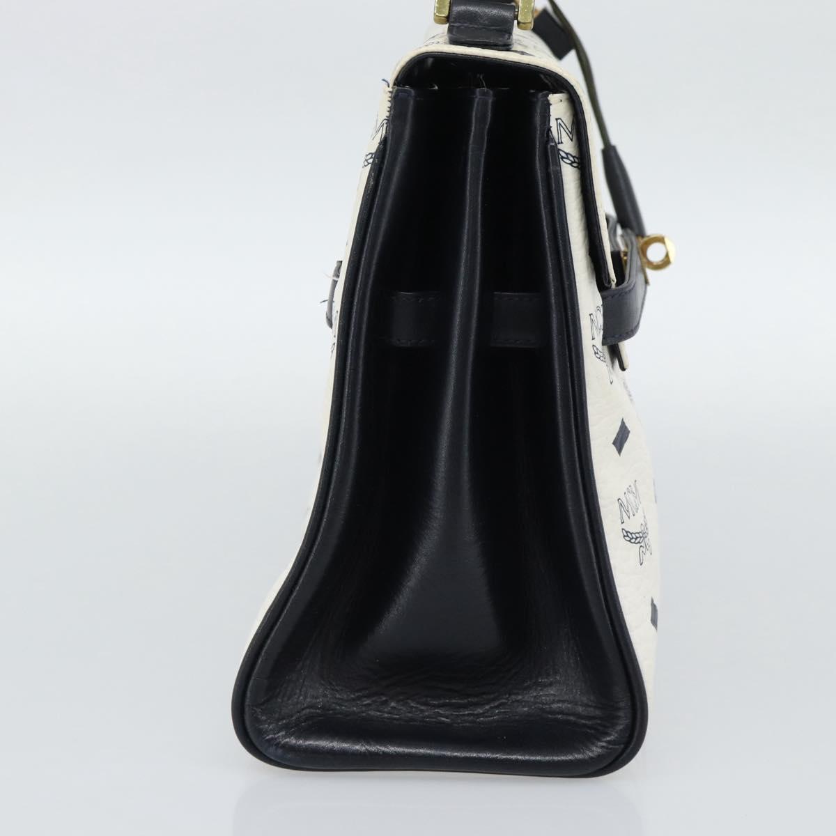 MCM Vicetos Logogram Hand Bag PVC Leather White Gold Auth 191298