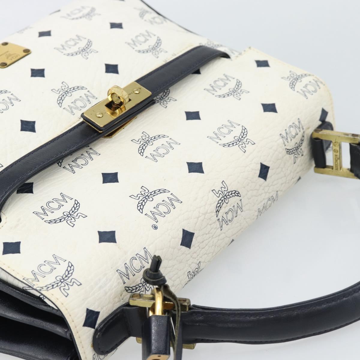 MCM Vicetos Logogram Hand Bag PVC Leather White Gold Auth 191298