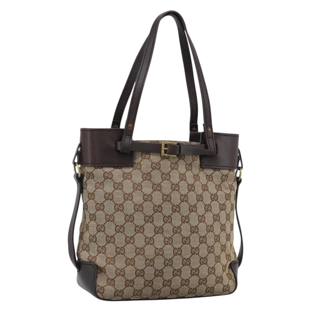 GUCCI GG Canvas Tote Bag Beige Gold 107757 Auth 191299
