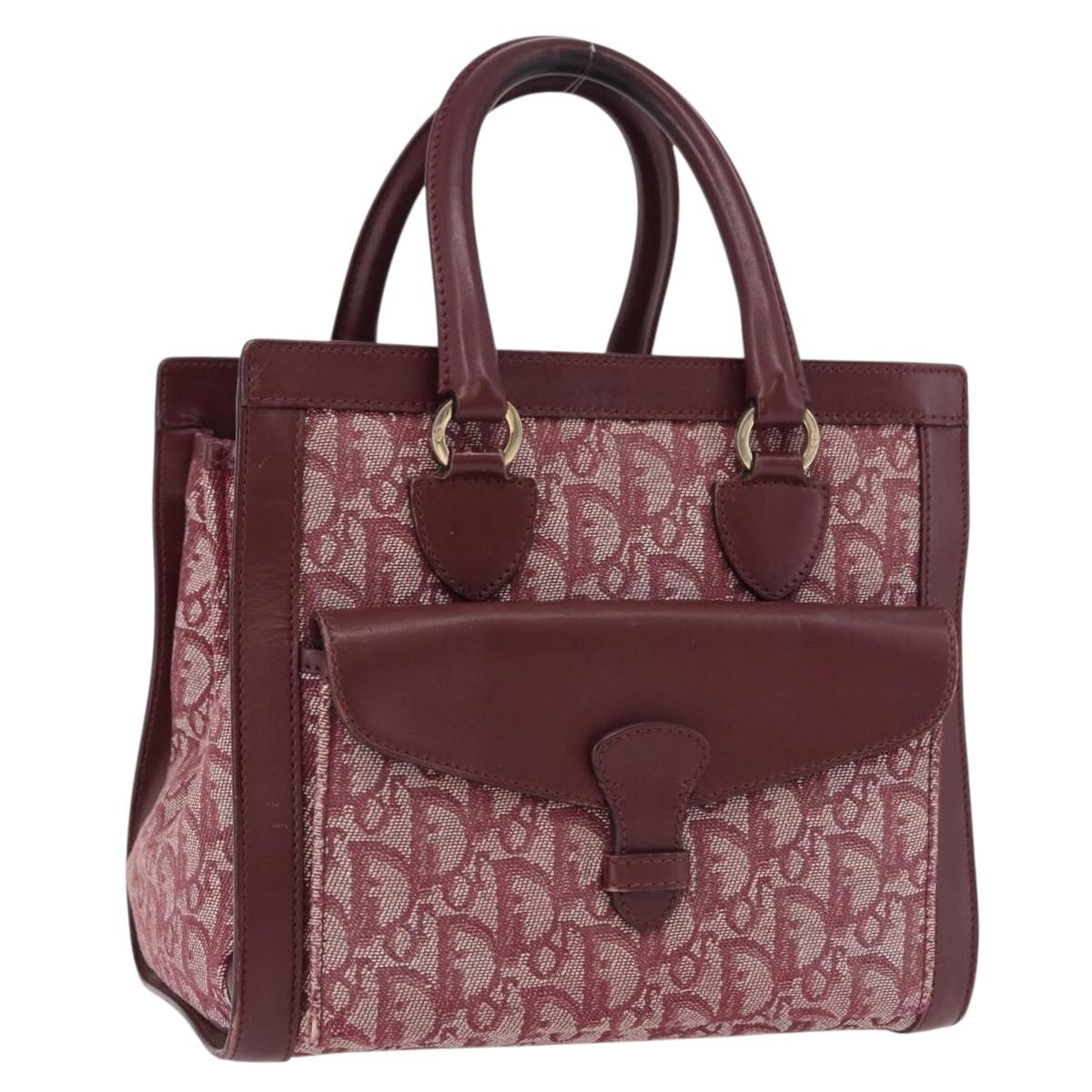 Christian Dior Trotter Canvas Hand Bag Red Gold Auth 191301V