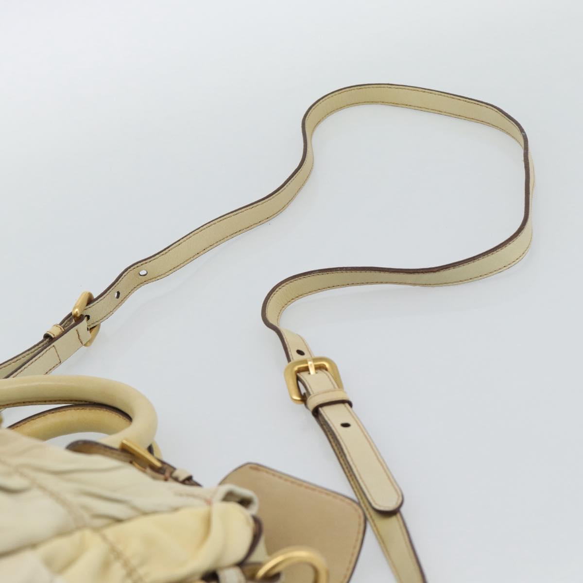 PRADA Gathered Hand Bag Leather 2way Ivory Gold Auth 191302A