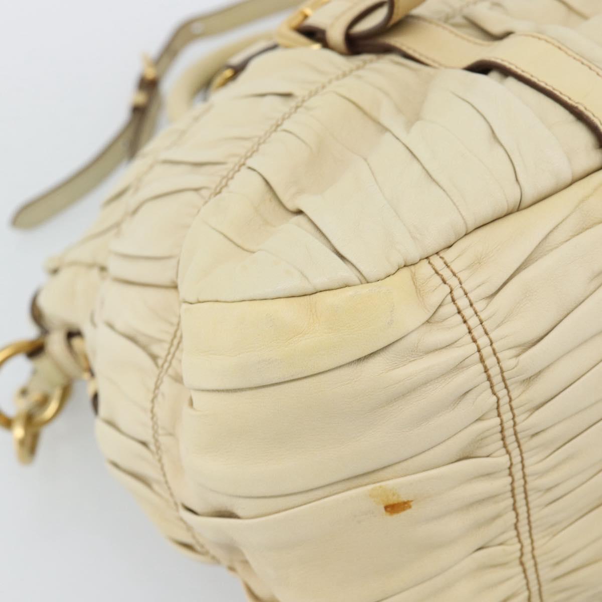 PRADA Gathered Hand Bag Leather 2way Ivory Gold Auth 191302A