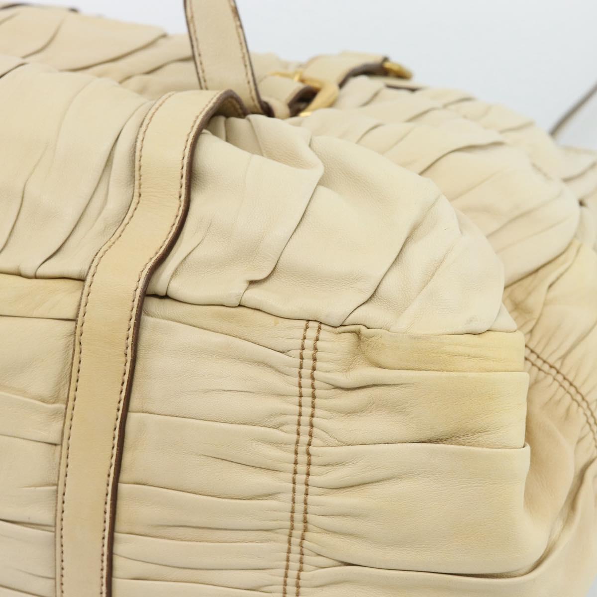 PRADA Gathered Hand Bag Leather 2way Ivory Gold Auth 191302A