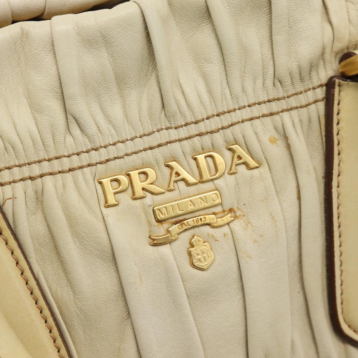 PRADA Gathered Hand Bag Leather 2way Ivory Gold Auth 191302A
