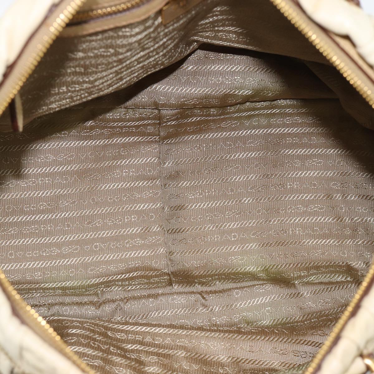 PRADA Gathered Hand Bag Leather 2way Ivory Gold Auth 191302A