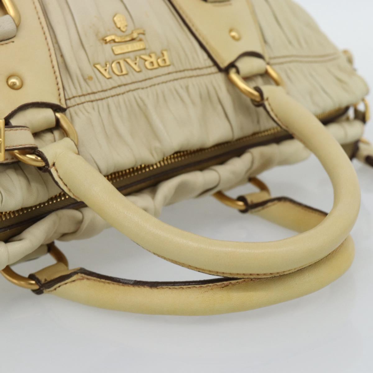PRADA Gathered Hand Bag Leather 2way Ivory Gold Auth 191302A