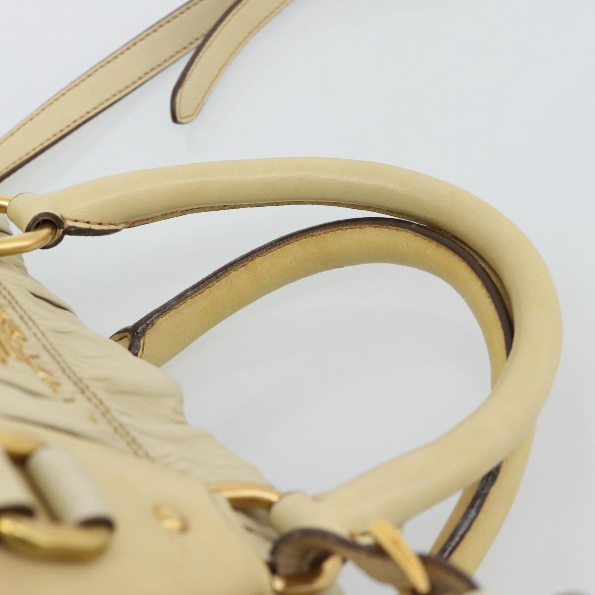 PRADA Gathered Hand Bag Leather 2way Ivory Gold Auth 191302A
