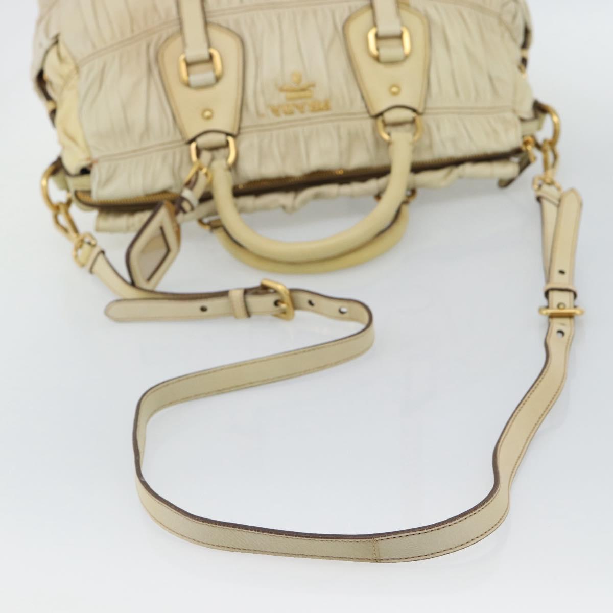 PRADA Gathered Hand Bag Leather 2way Ivory Gold Auth 191302A
