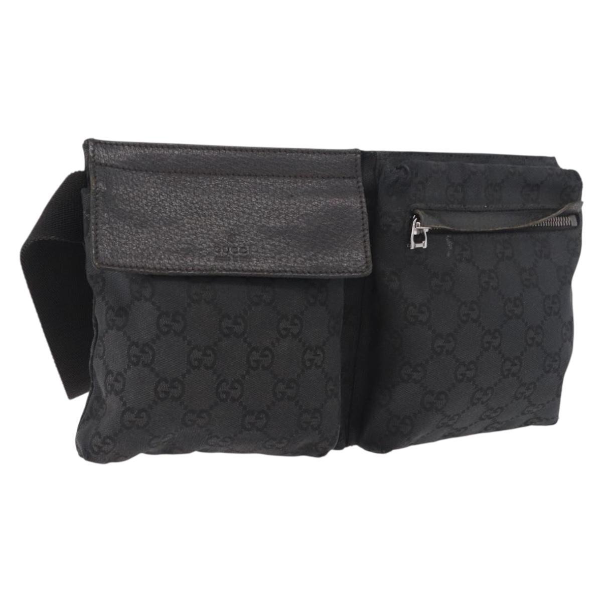 GUCCI GG Canvas Waist Bag Black Silver 28566 Auth 191304